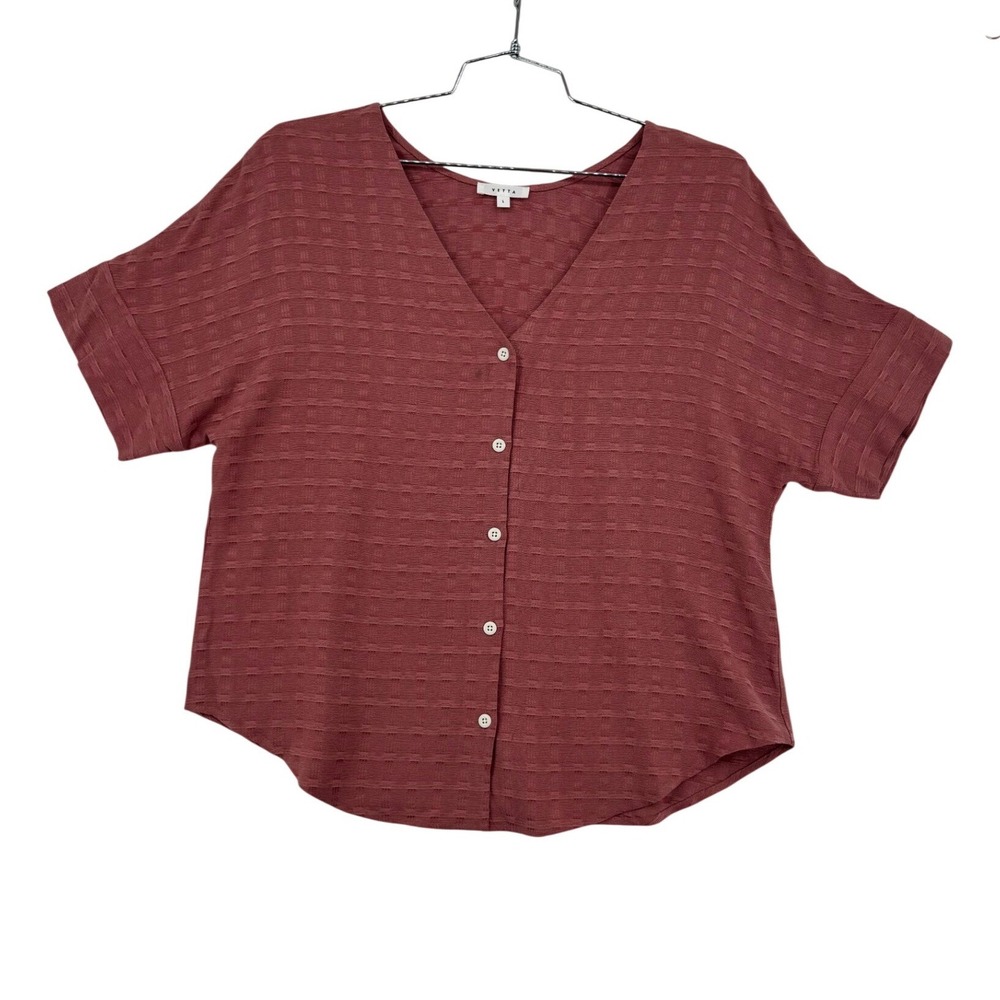 VETTA Girlfriend Shirt Women L Rose Excellent Textured Grid Button Down Top
